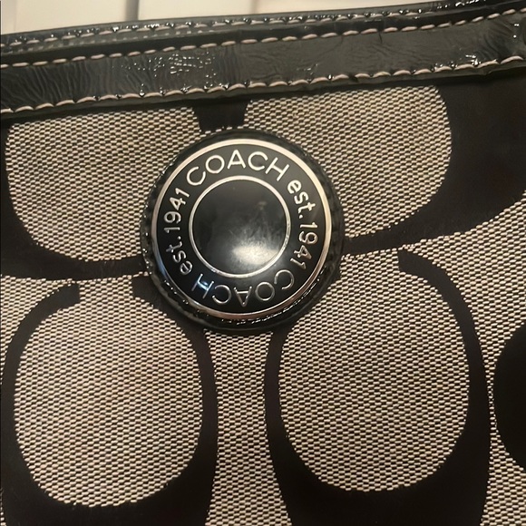 Coach Black and Brown Signature Tote with Leather Trim - Picture 3 of 15